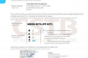 NIRON BETA OTTIENE LA CLASSIFICAZIONE ECAU